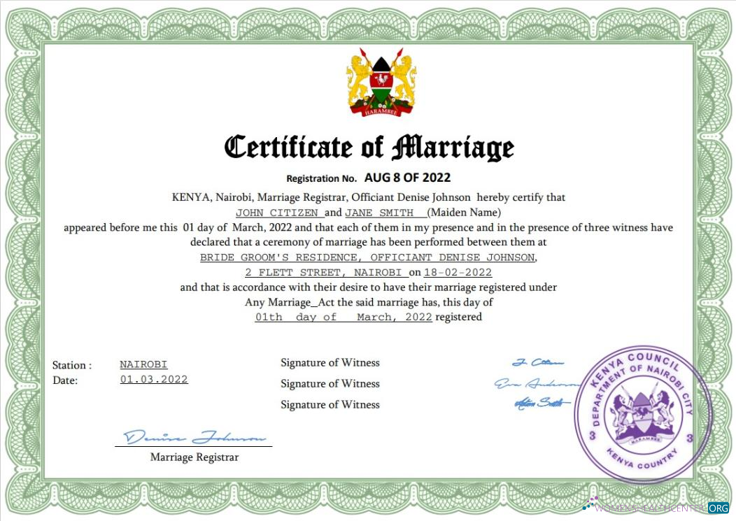Download Kenya marriage certificate Word and PDF template Photoshop template